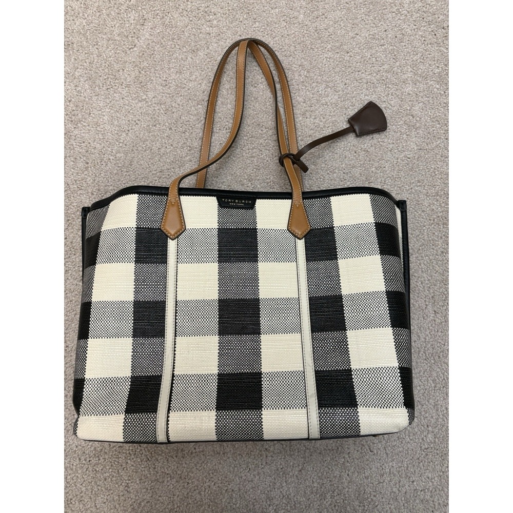 Tory Burch Perry Triple Compartment Tote Bag Checkered Excellent Condition